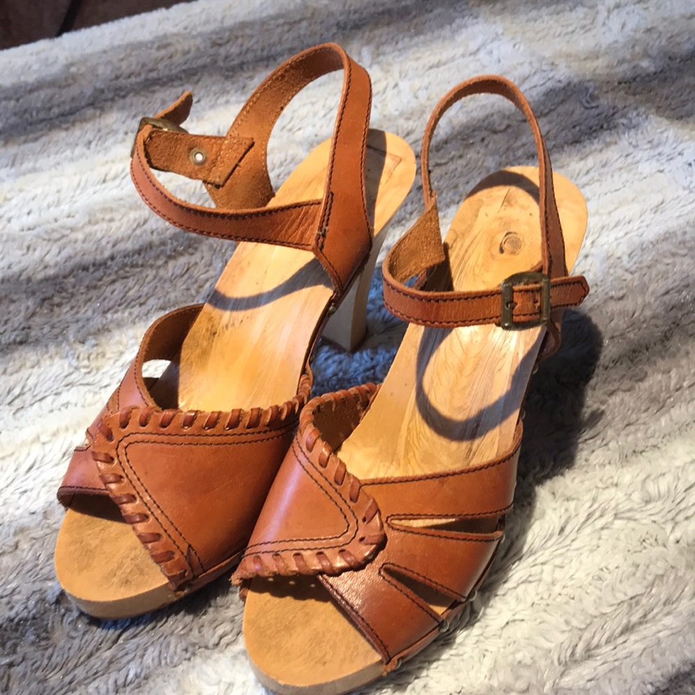 Vintage leather heals with wooded base
